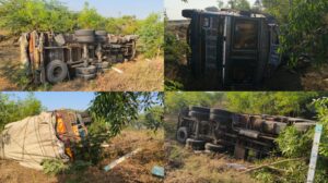 ગતરોજ વાગરા-ભરૂચ માર્ગ પર CISF નજીક કાર્બન ભરેલ ટ્રક પલ્ટી જતા અકસ્માત સર્જાયો હતો